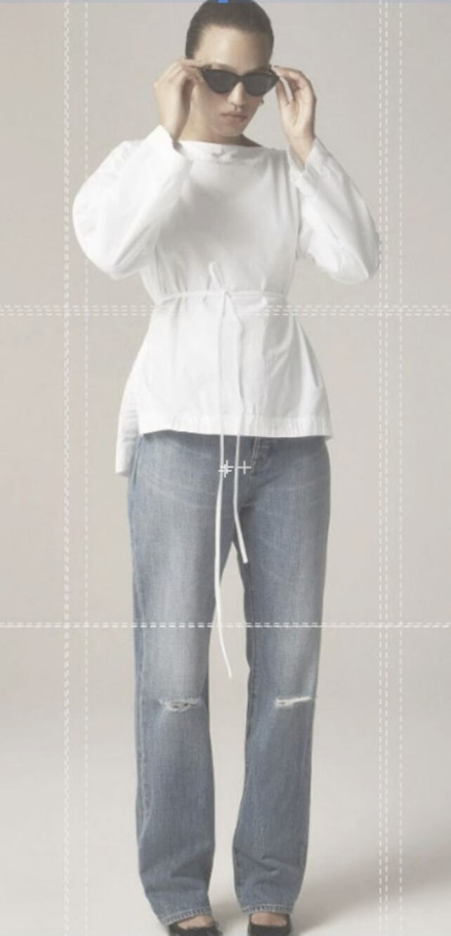 J.Crew Ciel Top Womens SZ S White Poplin Boatneck Side Button Waist Tie CI507 LS